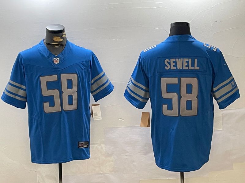 Men Detroit Lions #58 Sewell Blue three generations 2024 Nike Limited NFL Jersey style 1